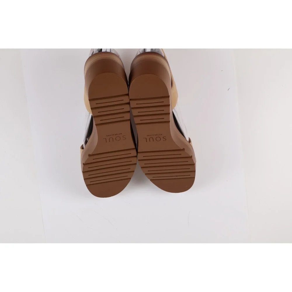 Naturalizer SOUL Graciela Wedge Sandals Birch Tan Solid 9.5M Leather NEW